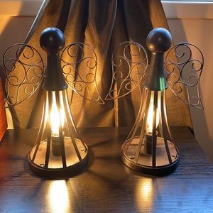 Two Rustic Bronze Metal Angel Table Lamps